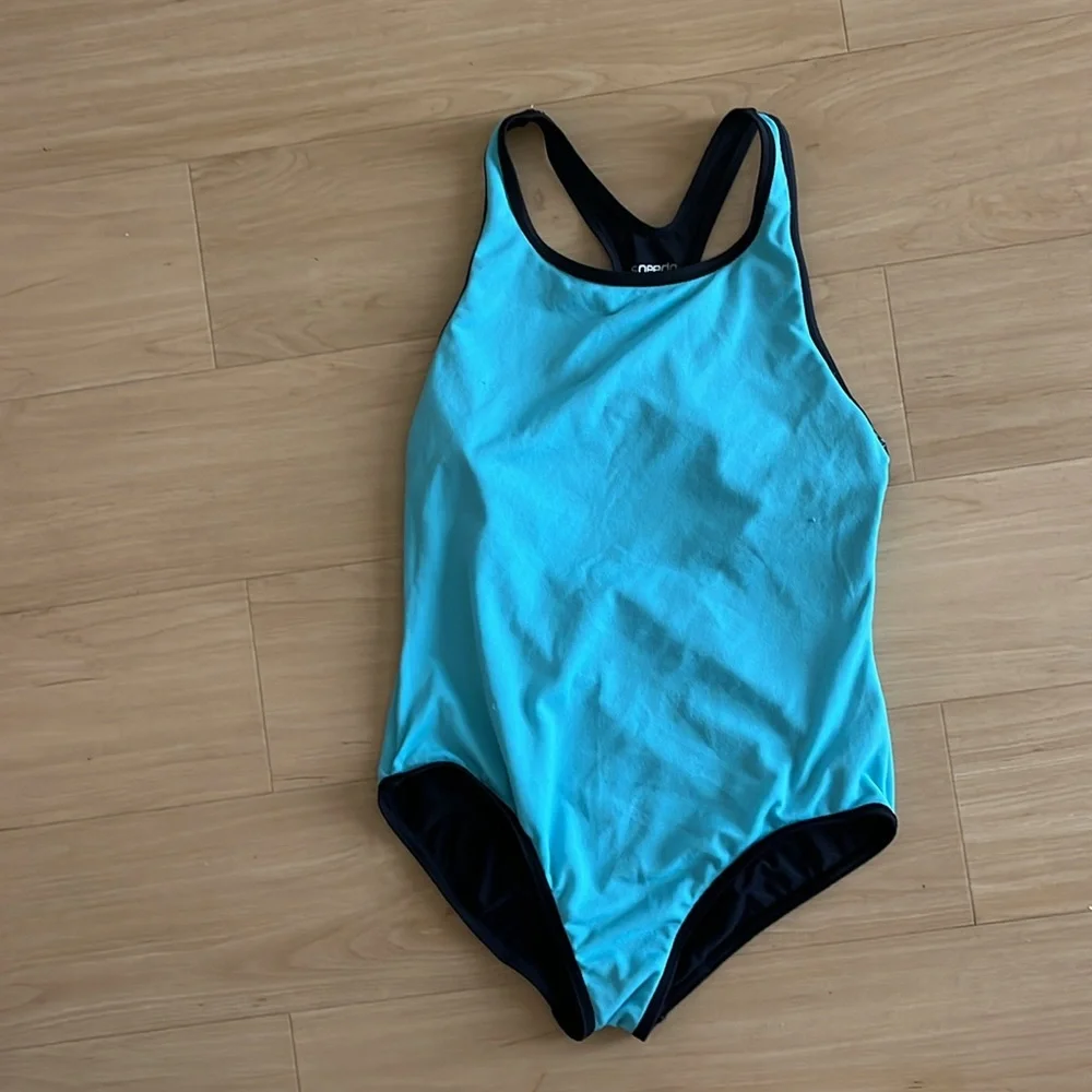 SPEEDO GIRLS PRINTED MEDALIST LOGO ONE PIECE SWIMSUIT SZ 16